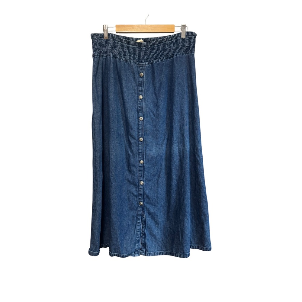 Studio West Denim Maxi Skirt Womens M Blue Excellent Smocked Button Front Boho